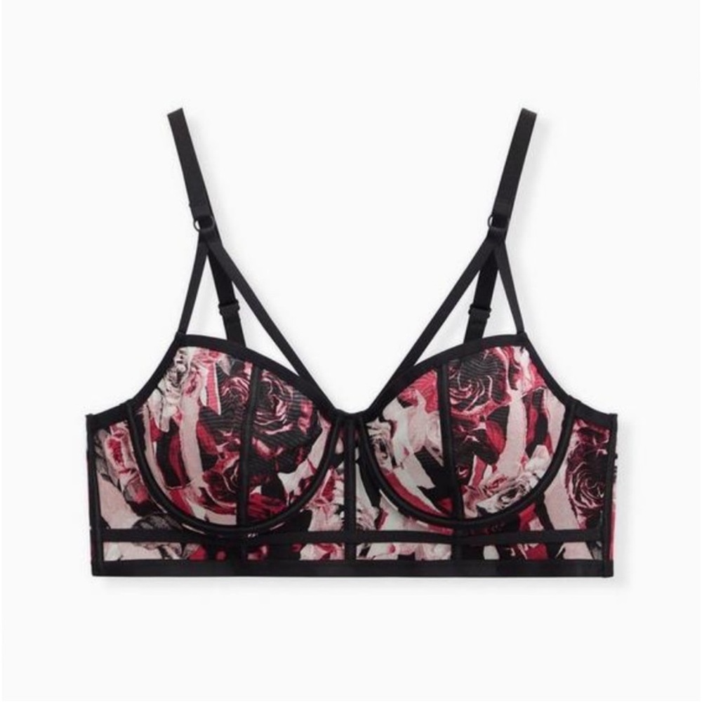 Torrid Black and Pink Floral Unlined Bra - Picture 2 of 8
